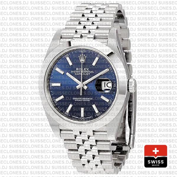 Rolex Datejust 41 Jubilee Steel Smooth Bezel Blue Dial Stick Markers 126300 Swiss Replica