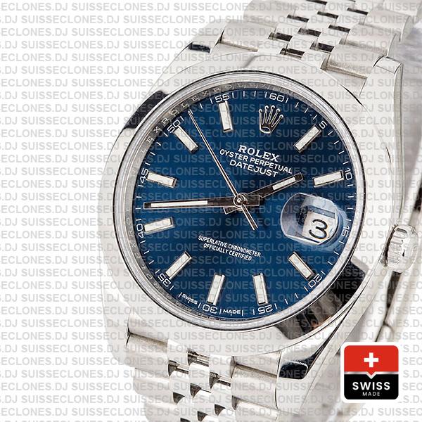 Rolex Datejust 41 Jubilee Steel Smooth Bezel Blue Dial Stick Markers 126300 Swiss Replica