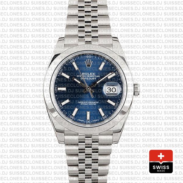 Rolex Datejust 41 Jubilee Steel Smooth Bezel Blue Dial Stick Markers 126300 Swiss Replica