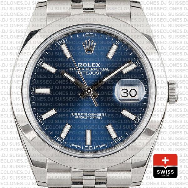 Rolex Datejust 41 Jubilee Steel Smooth Bezel Blue Dial Stick Markers 126300 Swiss Replica