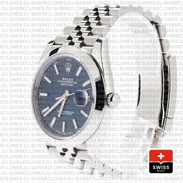 Rolex Datejust 41 Jubilee Steel Smooth Bezel Blue Dial Stick Markers 126300 Swiss Replica