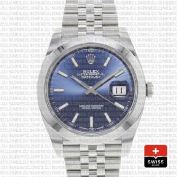Rolex Oyster Perpetual Datejust 41 904L Steel Blue Dial with Smooth Bezel Jubilee Bracelet Replica Watch