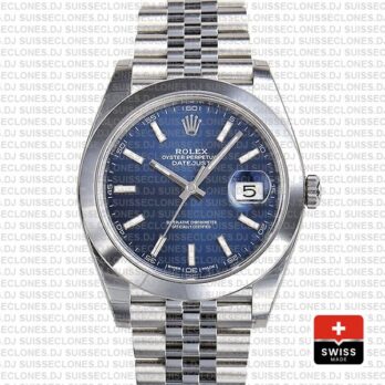 Rolex Oyster Perpetual Datejust 41 904L Steel Blue Dial with Smooth Bezel Jubilee Bracelet