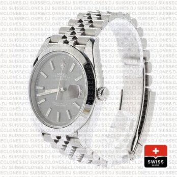 Rolex Datejust 41 Jubilee Steel Smooth Bezel Dark Rhodium Grey Dial Stick Markers 126300 Swiss Replica