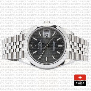 Rolex Datejust 41 Jubilee Steel Smooth Bezel Dark Rhodium Grey Dial Stick Markers 126300 Swiss Replica