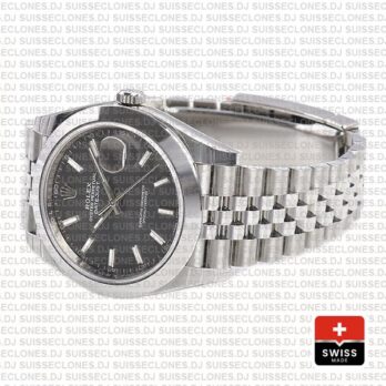 Rolex Datejust 41 Jubilee Steel Smooth Bezel Dark Rhodium Grey Dial Stick Markers 126300 Swiss Replica