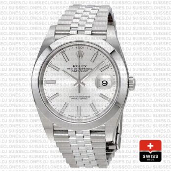 Rolex Datejust 41 Jubilee Steel Smooth Bezel Silver Dial Stick Markers 126300 Swiss Replica