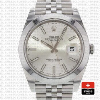 Rolex Datejust 41mm Steel Silver Dial Rolex Replica Watch