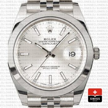 Rolex Datejust 41 Jubilee Steel Smooth Bezel Silver Dial Stick Markers 126300 Swiss Replica