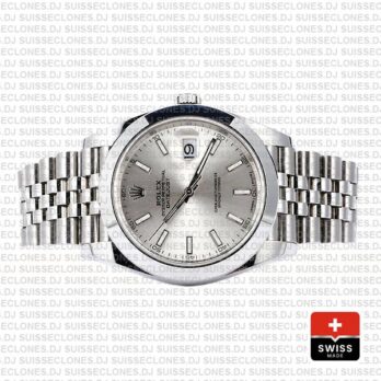Rolex Datejust 41 Stainless Steel Silver Dial Smooth & Fixed Bezel Swiss Replica Watch