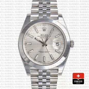 Rolex Datejust 41 Stainless Steel Silver Dial Smooth & Fixed Bezel Replica