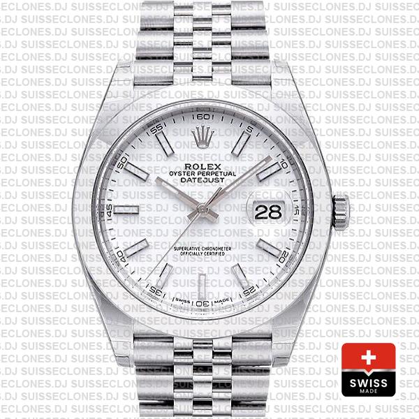 Rolex Datejust 904L Stainless Steel White Dial 41mm with Jubilee Bracelet & Smooth Bezel Fake Watch