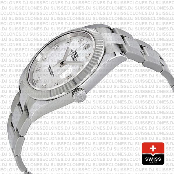 Rolex Datejust 41 Oyster 18k W Gold Fluted Bezel White Mop Dial Diamond Markers 126334