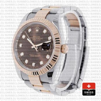 Rolex Datejust 41mm Two-Tone 18k Rose Gold 904L Steel Fluted Bezel Chocolate Dial 41mm