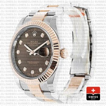Rolex Datejust 41mm Two-Tone 18k Rose Gold 904L Steel Fluted Bezel Chocolate Dial