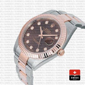 Rolex Datejust 41 Two-Tone Rose Gold Chocolate Diamond Dial Watch