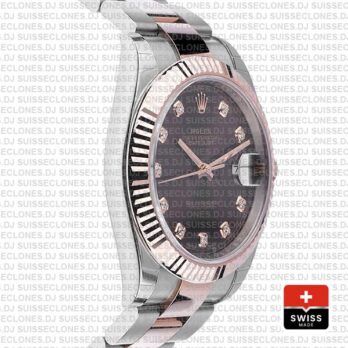 Rolex Datejust 41 Two-Tone Rose Gold Chocolate Diamond Dial Replica Watch
