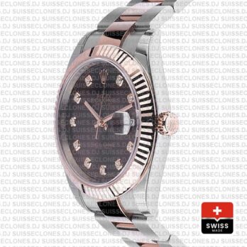 Rolex Datejust 41 Two-Tone Rose Gold Chocolate Diamond Dial Swiss Replica Watch