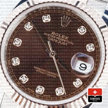 Rolex Datejust 41 Oyster 2 Tone 18k Rose Gold Fluted Bezel Chocolate Dial Diamond Markers 126331 Swiss Replica