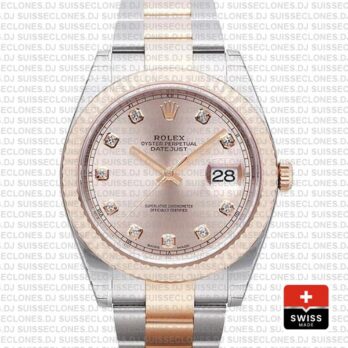 Rolex Datejust Two-Tone Pink Dial Diamonds Rose Gold Watch