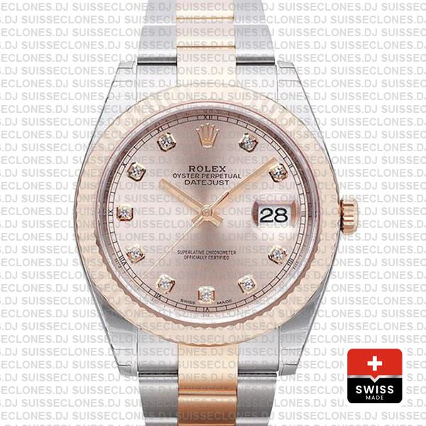 Rolex Datejust Two-Tone Pink Dial Diamonds Rose Gold Watch