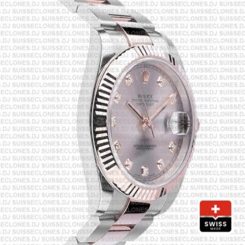 Rolex Datejust Two-Tone Pink Dial Diamonds Rose Gold Replica Watch