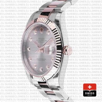 Rolex Datejust Two-Tone Pink Dial Diamonds Rose Gold Replica