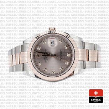 Rolex Datejust 41mm Oyster Two-Tone 18k Rose Gold Fluted Bezel Pink Diamond Dial 41mm