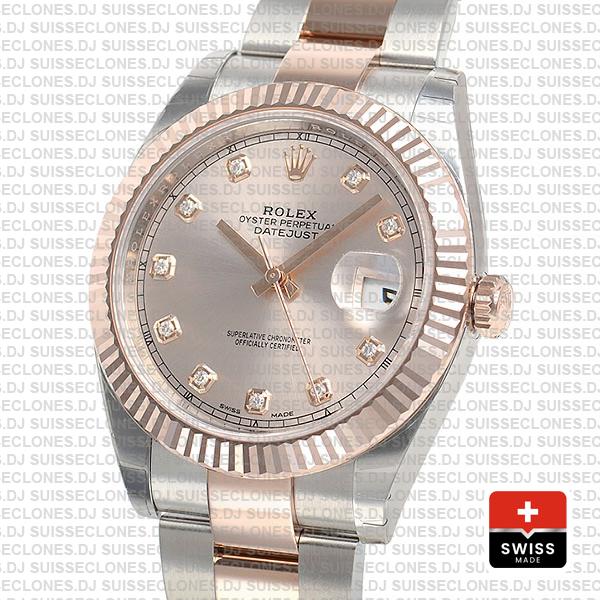 Rolex Datejust 41mm Oyster Two-Tone 18k Rose Gold Fluted Bezel