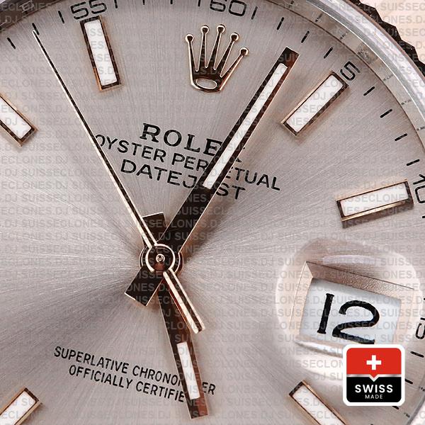 Rolex Datejust 41 Oyster 2 Tone 18k Rose Gold Fluted Bezel Pink Dial Stick Markers 126331 Swiss Replica