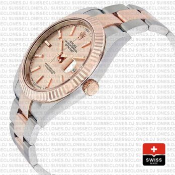 Rolex Oyster Perpetual Datejust Two-Tone Pink Dial 18k Rose Gold 904L Steel Fluted Bezel Oyster Bracelet 41mm