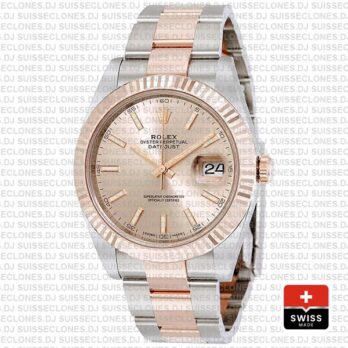 Rolex Oyster Perpetual Datejust Two-Tone Pink Dial 18k Rose Gold 904L Steel Fluted Bezel Oyster Bracelet