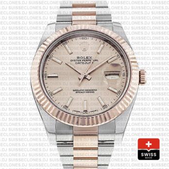 Rolex Oyster Perpetual Datejust Two-Tone Pink Dial 18k Rose Gold 904L Steel