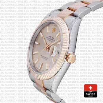 Rolex Oyster Perpetual Datejust Two-Tone Pink Dial 18k Rose Gold
