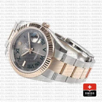 Rolex Datejust 41mm Two-Tone Slate Grey Roman Dial Replica Watch
