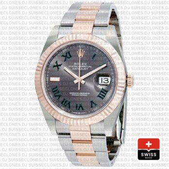 Rolex Datejust Two-Tone 18k Rose Gold Slate Grey Roman Dial Stainless Steel