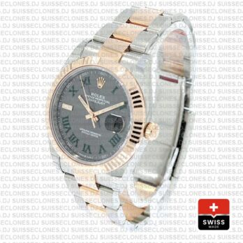 Rolex Datejust Two-Tone 18k Rose Gold Slate Grey Roman Dial Stainless Steel Replica