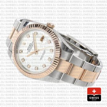 Rolex Datejust 41 Oyster 2 Tone 18k Rose Gold Fluted Bezel White Mop Dial Diamond Markers 126331 Swiss Replica