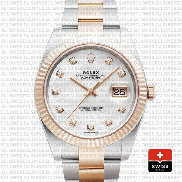 Rolex Datejust 41 Two-Tone White Diamond Dial Replica Watch