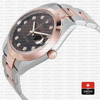 Rolex Datejust 41 Oyster 2 Tone 18k Rose Gold Smooth Bezel Chocolate Dial Diamond Markers 126301 Swiss Replica