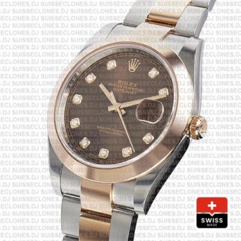 Rolex Datejust 41 Two-Tone Rose Gold Chocolate Diamond Dial Swiss Replica Watch