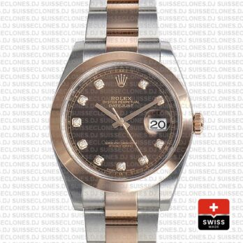 Rolex Datejust 41 Two-Tone Rose Gold Chocolate Diamond Dial Swiss Replica Watch