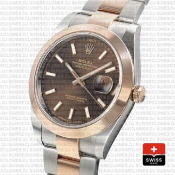 Rolex Datejust 41 Two-Tone 904L Stainless Steel 18k Rose Gold Smooth Bezel Chocolate Dial