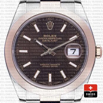 Rolex Datejust 41mm Chocolate Dial Rose Gold Swiss Replica Watch