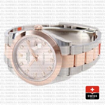 Rolex Datejust 41 Oyster 2 Tone 18k Rose Gold Smooth Bezel Pink Dial Diamond Markers 126301 Swiss Replica