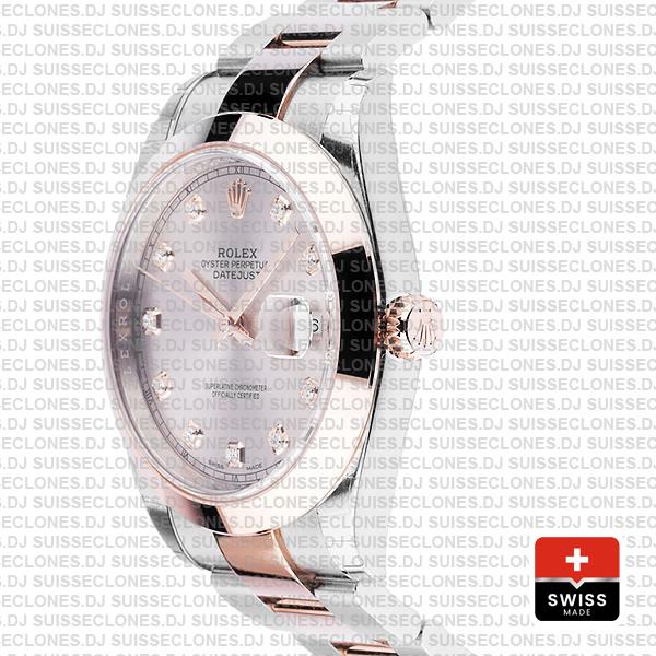 Rolex Datejust 41 Oyster 2 Tone 18k Rose Gold Smooth Bezel Pink Dial Diamond Markers 126301 Swiss Replica