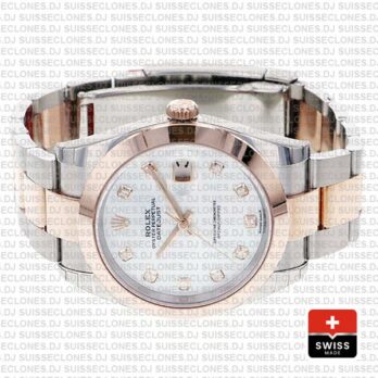 Rolex Datejust 41 Oyster 2 Tone 18k Rose Gold Smooth Bezel White Mop Dial Diamond Markers 126301 Swiss Replica