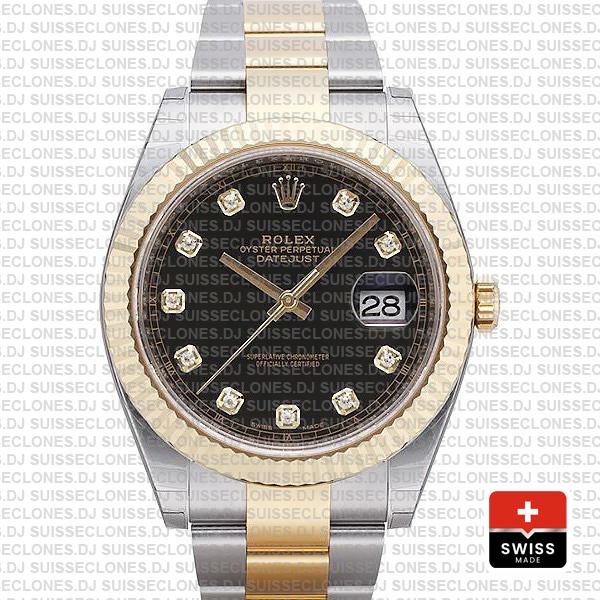 Rolex Datejust 41 Two-Tone Black Dial Diamonds | RolexReplica