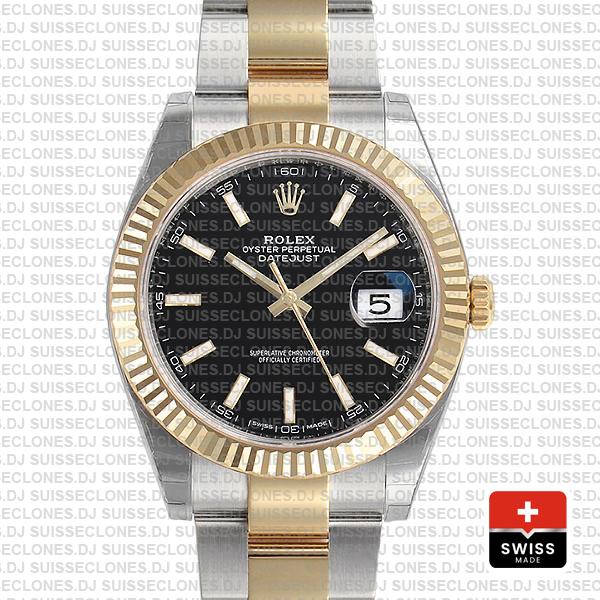 Rolex Datejust 41 Two-Tone Gold Black Dial | Replica Watch