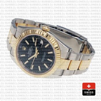 Rolex Datejust 41 Oyster 2 Tone 18k Yellow Gold Fluted Bezel Black Dial Stick Markers 126333 Swiss Replica